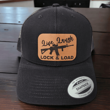 Live, Laugh, Lock and Load Leather Patch Trucker Hat - Trucker Hat - Charm and Char